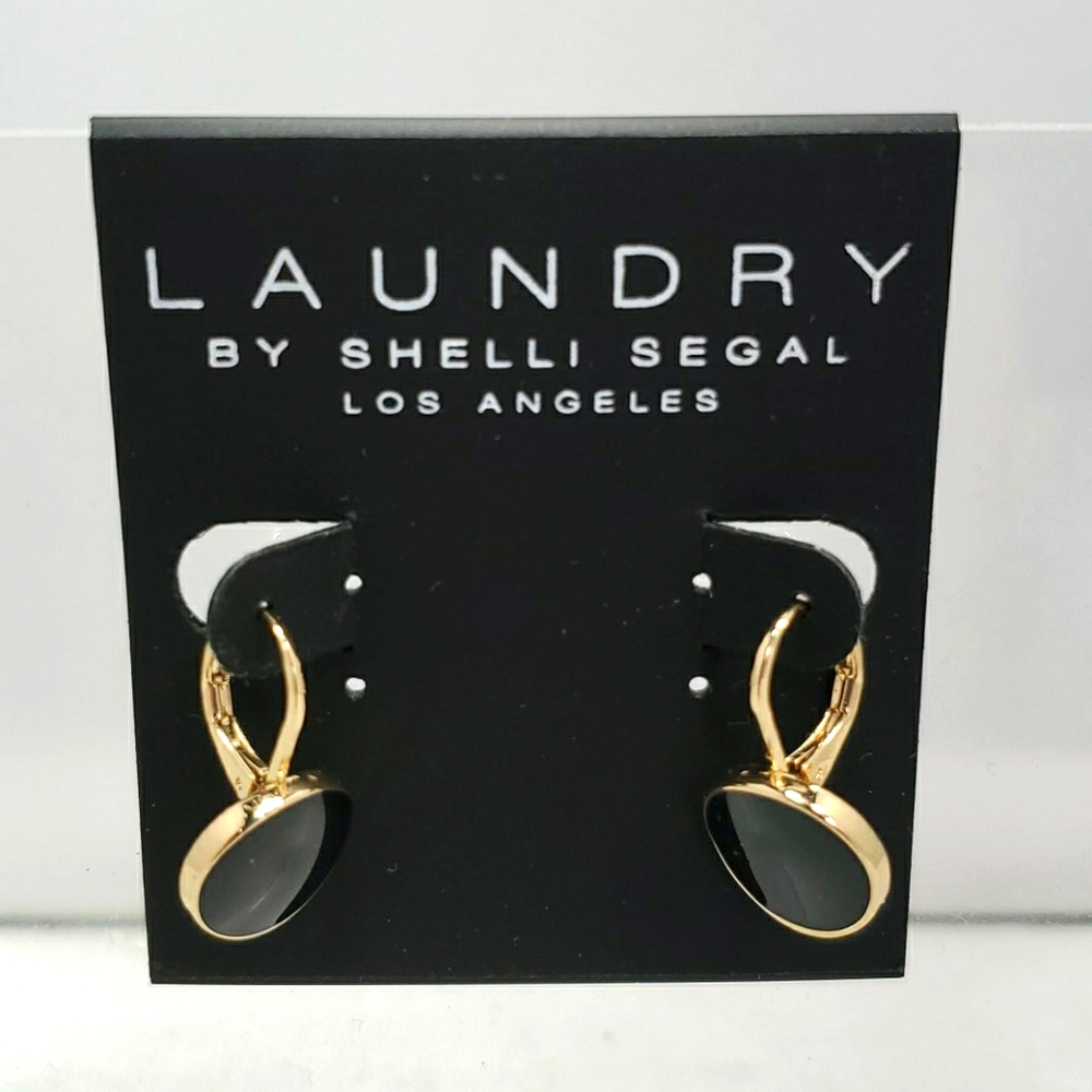 Laundry gold black stone french wire earrings